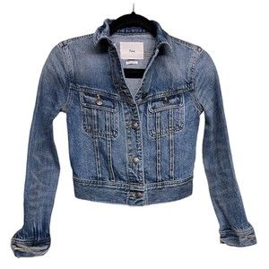 Aritzia TNA The‎ Tina Crop Washed Denim Light Blue Jacket Biker Style Size XS